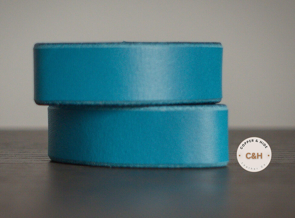 Full Grain Leather Belt Loops | Azurite Blue 38mm | Men's Belt Keeper (2 Pack)