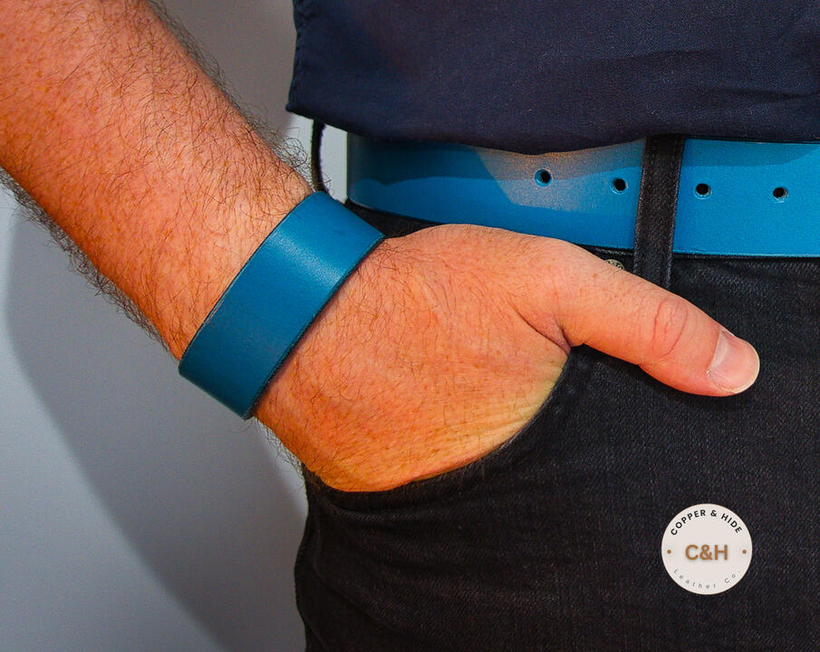 Turquoise Leather Cuff Bracelet | The Azurite 25mm Copper Stud | Made to Measure UK Artisan | The Azurite